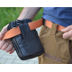 Поясная, небольшая сумка с натуральной кожи на 2 отделения + ремень в комплекте (Черная)